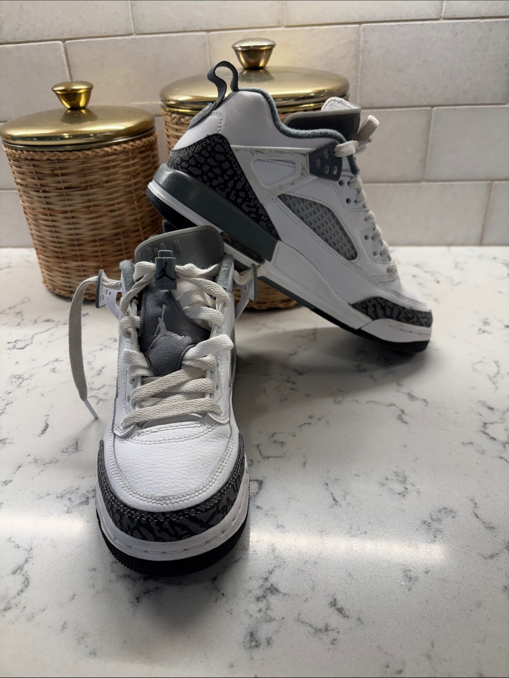 Jordan Kids White and Gray Retro Basketball Sneakers
